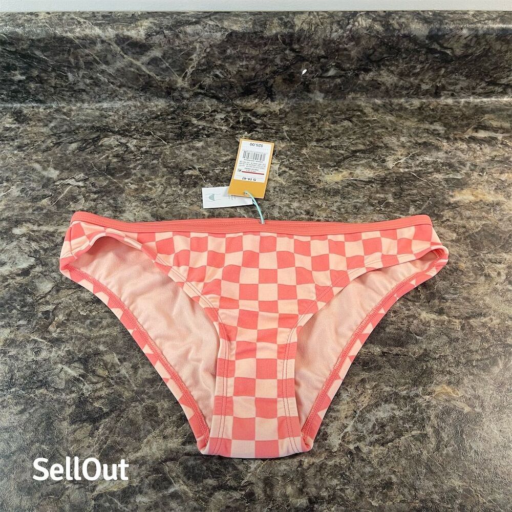 Kona Sol Women's Pink Checkered Hipster Bikini Bottom Size S